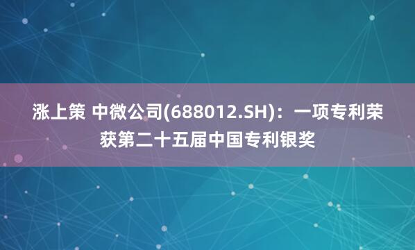 涨上策 中微公司(688012.SH)：一项专利荣获第二十五届中国专利银奖